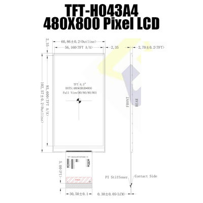 Polegada legível 480x800 NT35510 TFT_H043A4WVIST5N60 do módulo 4,3 de TFT LCD da luz solar