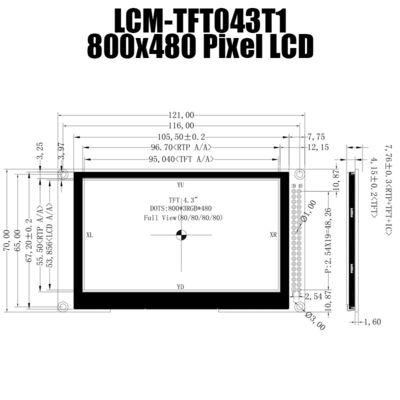 4,3 painel da polegada 800x480 IPS TFT LCD com controlador Board SSD1963