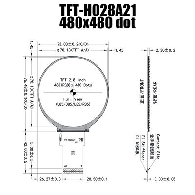 2,8 painel de exposição ST7701S de TFT da tela do círculo do círculo do IPS 480x480 da polegada para o controle industrial